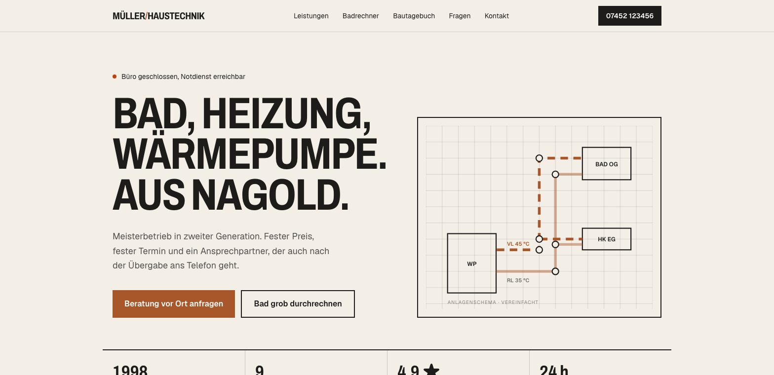 Startseite der Website Müller Haustechnik