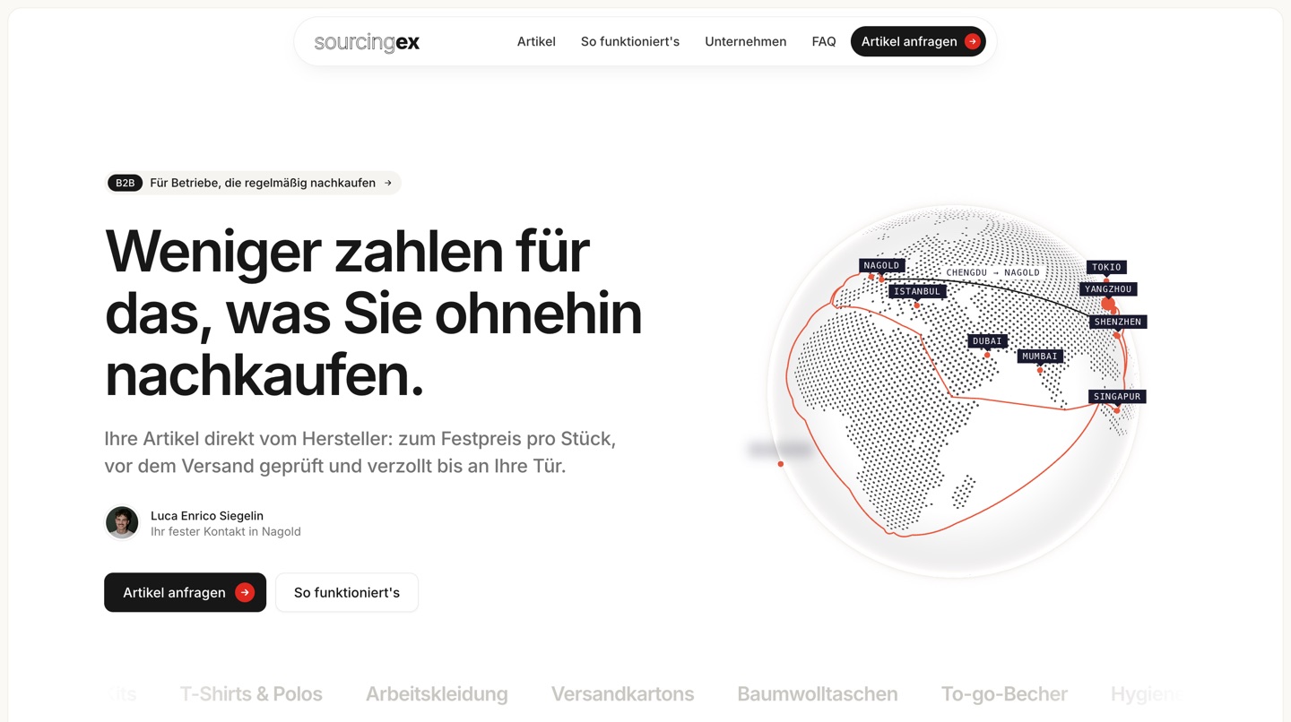 Startseite der Website sourcingex